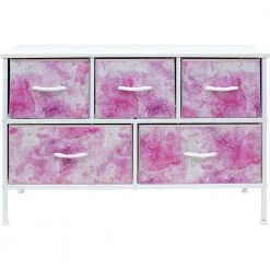 11.87 in. L x 39.5 in. W x 24.62 in. H 5-Drawer Tie dye Pink Dresser Steel Frame Wood Top Easy Pull Fabric Bins by Sorbus -Sorbus Sales Store tie dye pink sorbus kids dressers drw cu5 tid2 fa 1000