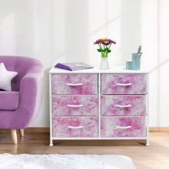 11.75 in. L x 31.5 in. W x 24.62 in. H 6-Drawer Tie dye Pink Dresser Steel Frame Wood Top Easy Pull Fabric Bins by Sorbus -Sorbus Sales Store tie dye pink sorbus kids dressers drw cu6 tid2 1f 1000