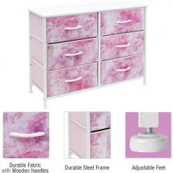 11.75 in. L x 31.5 in. W x 24.62 in. H 6-Drawer Tie dye Pink Dresser Steel Frame Wood Top Easy Pull Fabric Bins by Sorbus -Sorbus Sales Store tie dye pink sorbus kids dressers drw cu6 tid2 44 1000