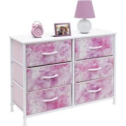 11.75 in. L x 31.5 in. W x 24.62 in. H 6-Drawer Tie dye Pink Dresser Steel Frame Wood Top Easy Pull Fabric Bins by Sorbus -Sorbus Sales Store tie dye pink sorbus kids dressers drw cu6 tid2 4f 1000