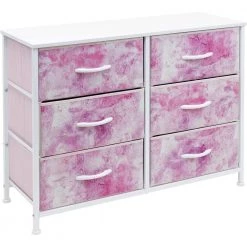 11.75 in. L x 31.5 in. W x 24.62 in. H 6-Drawer Tie dye Pink Dresser Steel Frame Wood Top Easy Pull Fabric Bins by Sorbus