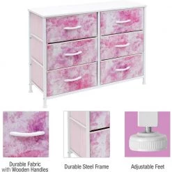 11.75 in. L x 31.5 in. W x 24.62 in. H 6-Drawer Tie dye Pink Dresser Steel Frame Wood Top Easy Pull Fabric Bins by Sorbus -Sorbus Sales Store tie dye pink sorbus kids dressers drw cu6 tid2 77 1000
