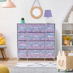 11.75 in. L x 46.5 in. W x 48.7 in. H 12-Drawer Tie Dye Purple Dresser Steel Frame Wood Top Easy Pull Fabric Bins by Sorbus -Sorbus Sales Store tie dye purple sorbus kids dressers drw 12d tid3 31 1000