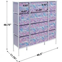 11.75 in. L x 46.5 in. W x 48.7 in. H 12-Drawer Tie Dye Purple Dresser Steel Frame Wood Top Easy Pull Fabric Bins by Sorbus -Sorbus Sales Store tie dye purple sorbus kids dressers drw 12d tid3 76 1000