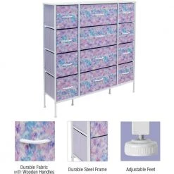 11.75 in. L x 46.5 in. W x 48.7 in. H 12-Drawer Tie Dye Purple Dresser Steel Frame Wood Top Easy Pull Fabric Bins by Sorbus -Sorbus Sales Store tie dye purple sorbus kids dressers drw 12d tid3 77 1000