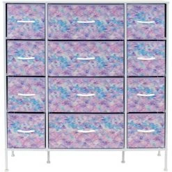 11.75 in. L x 46.5 in. W x 48.7 in. H 12-Drawer Tie Dye Purple Dresser Steel Frame Wood Top Easy Pull Fabric Bins by Sorbus -Sorbus Sales Store tie dye purple sorbus kids dressers drw 12d tid3 c3 1000