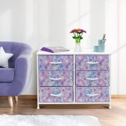 11.75 in. L x 31.5 in. W x 24.62 in. H 6-Drawer Tie dye Purple Dresser Steel Frame Wood Top Easy Pull Fabric Bins by Sorbus -Sorbus Sales Store tie dye purple sorbus kids dressers drw cu6 tid3 1f 1000