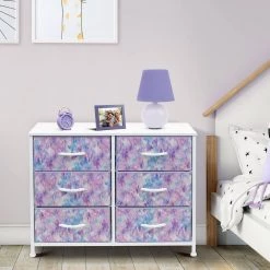 11.75 in. L x 31.5 in. W x 24.62 in. H 6-Drawer Tie dye Purple Dresser Steel Frame Wood Top Easy Pull Fabric Bins by Sorbus -Sorbus Sales Store tie dye purple sorbus kids dressers drw cu6 tid3 31 1000