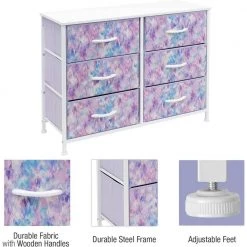 11.75 in. L x 31.5 in. W x 24.62 in. H 6-Drawer Tie dye Purple Dresser Steel Frame Wood Top Easy Pull Fabric Bins by Sorbus -Sorbus Sales Store tie dye purple sorbus kids dressers drw cu6 tid3 44 1000