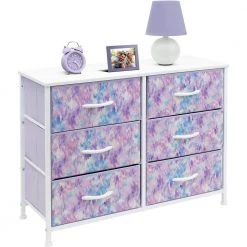 11.75 in. L x 31.5 in. W x 24.62 in. H 6-Drawer Tie dye Purple Dresser Steel Frame Wood Top Easy Pull Fabric Bins by Sorbus -Sorbus Sales Store tie dye purple sorbus kids dressers drw cu6 tid3 4f 1000