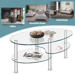 35 in. D* 20 in. W * 18 in. H Oval Tempered glass Coffee Table with Shelves, Transparent by ANGELES HOME -Sorbus Sales Store transparent angeles home coffee tables sa66 9hw281tr 1f 1000