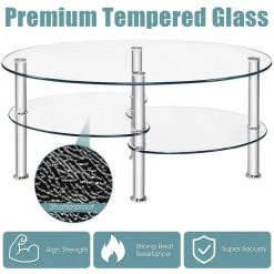 35 in. D* 20 in. W * 18 in. H Oval Tempered glass Coffee Table with Shelves, Transparent by ANGELES HOME -Sorbus Sales Store transparent angeles home coffee tables sa66 9hw281tr 44 1000