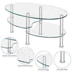 35 in. D* 20 in. W * 18 in. H Oval Tempered glass Coffee Table with Shelves, Transparent by ANGELES HOME -Sorbus Sales Store transparent angeles home coffee tables sa66 9hw281tr 4f 1000