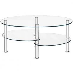 35 in. D* 20 in. W * 18 in. H Oval Tempered glass Coffee Table with Shelves, Transparent by ANGELES HOME