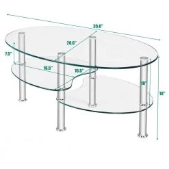 35 in. D* 20 in. W * 18 in. H Oval Tempered glass Coffee Table with Shelves, Transparent by ANGELES HOME -Sorbus Sales Store transparent angeles home coffee tables sa66 9hw281tr 76 1000