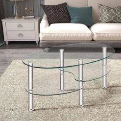 35 in. D* 20 in. W * 18 in. H Oval Tempered glass Coffee Table with Shelves, Transparent by ANGELES HOME -Sorbus Sales Store transparent angeles home coffee tables sa66 9hw281tr fa 1000