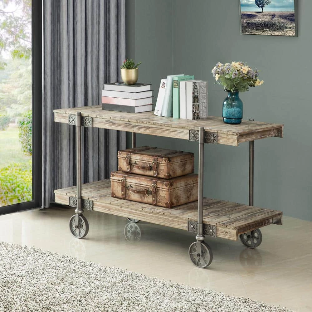 Oxford 50 in. Weathered Brown Standard Rectangle Wood Console Table with Wheels by FirsTime & Co. 5 Oxford 50 in. Weathered Brown Standard Rectangle Wood Console Table with Wheels by FirsTime & Co. - Image 5