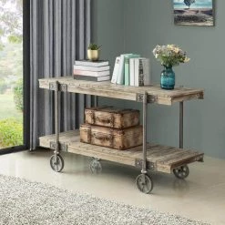 Oxford 50 in. Weathered Brown Standard Rectangle Wood Console Table with Wheels by FirsTime & Co.