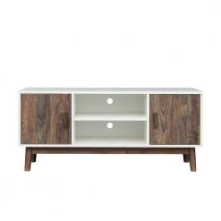 42.91 in. White and Espresso Modern TV Stand Console with Cable Management Hole and Storage Cabinet by ANGELES HOME