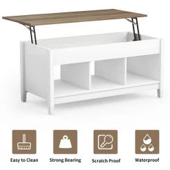 41 in. L White Rectangle Wood Lift Top Coffee Table with Hidden Storage Compartment by ANGELES HOME -Sorbus Sales Store white angeles home coffee tables 8ck 65hw716wh 1f 1000