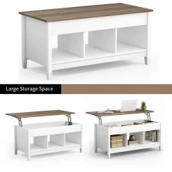 41 in. L White Rectangle Wood Lift Top Coffee Table with Hidden Storage Compartment by ANGELES HOME -Sorbus Sales Store white angeles home coffee tables 8ck 65hw716wh 4f 1000