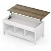 41 in. L White Rectangle Wood Lift Top Coffee Table with Hidden Storage Compartment by ANGELES HOME