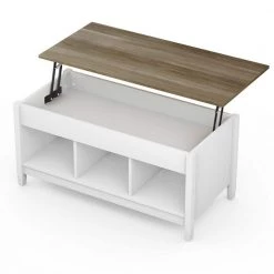 41 in. L White Rectangle Wood Lift Top Coffee Table with Hidden Storage Compartment by ANGELES HOME