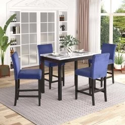 5-Piece Rectangle Wood Top White Counter Height Dining Table Set with 4 Upholstered Dining Chairs by ANGELES HOME -Sorbus Sales Store white angeles home dining room sets 8cksh 192aap 31 1000
