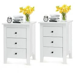 14.5 in. White 26 in. Rectangular Chipboard and MDF End Table with Drawers 2 Pieces by ANGELES HOME