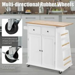 31 1/2 in. W Small Rolling Kitchen Cart Island with Wood Countertop, Kitchen Cart Trolley on Wheels, White by ANGELES HOME -Sorbus Sales Store white angeles home kitchen carts m65 8hw692wh 44 1000