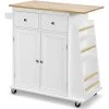 31 1/2 in. W Small Rolling Kitchen Cart Island with Wood Countertop, Kitchen Cart Trolley on Wheels, White by ANGELES HOME