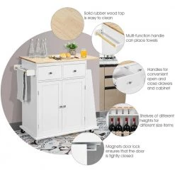 31 1/2 in. W Small Rolling Kitchen Cart Island with Wood Countertop, Kitchen Cart Trolley on Wheels, White by ANGELES HOME -Sorbus Sales Store white angeles home kitchen carts m65 8hw692wh fa 1000