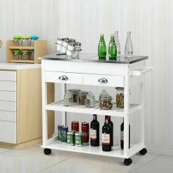 34 1/2 in. Small Rolling Kitchen Cart Island with Stainless Steel Flip-Top, Kitchen Cart Trolley on Wheels, White by ANGELES HOME -Sorbus Sales Store white angeles home kitchen carts m66 8hw223wh 31 1000