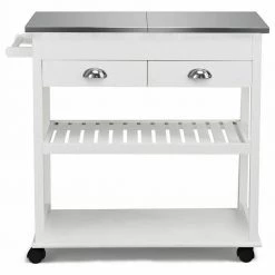 34 1/2 in. Small Rolling Kitchen Cart Island with Stainless Steel Flip-Top, Kitchen Cart Trolley on Wheels, White by ANGELES HOME -Sorbus Sales Store white angeles home kitchen carts m66 8hw223wh 4f 1000