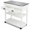 34 1/2 in. Small Rolling Kitchen Cart Island with Stainless Steel Flip-Top, Kitchen Cart Trolley on Wheels, White by ANGELES HOME