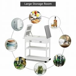 34 1/2 in. Small Rolling Kitchen Cart Island with Stainless Steel Flip-Top, Kitchen Cart Trolley on Wheels, White by ANGELES HOME -Sorbus Sales Store white angeles home kitchen carts m66 8hw223wh 76 1000