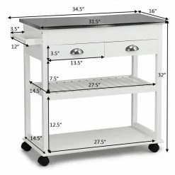 34 1/2 in. Small Rolling Kitchen Cart Island with Stainless Steel Flip-Top, Kitchen Cart Trolley on Wheels, White by ANGELES HOME -Sorbus Sales Store white angeles home kitchen carts m66 8hw223wh c3 1000