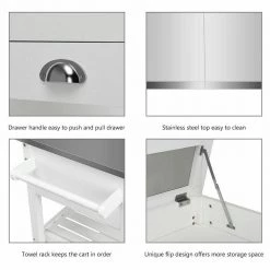 34 1/2 in. Small Rolling Kitchen Cart Island with Stainless Steel Flip-Top, Kitchen Cart Trolley on Wheels, White by ANGELES HOME -Sorbus Sales Store white angeles home kitchen carts m66 8hw223wh fa 1000