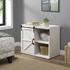 26 x 14 x 21.5 in. White Rectangular Wood Bolton Barn Door End Table by FirsTime & Co. -Sorbus Sales Store white firstime co end side tables 70483 1f 1000