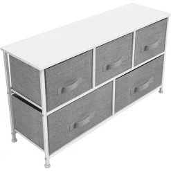5-Drawer Marble Black Dresser Black Frame Wood Top Easy Pull Fabric Bins 11.87 in. L x 39.5 in. W x 24.62 in. H by Sorbus