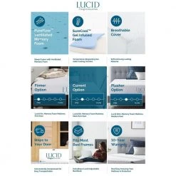 SureCool 8in. Firm Gel Memory Foam Tight Top Full Mattress by Lucid Comfort Collection -Sorbus Sales Store white lucid comfort collection mattresses lucc08ff45mf 66 1000