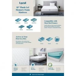 10in. Plush Gel Memory Foam Tight Top Full Mattress by Lucid Comfort Collection -Sorbus Sales Store white lucid comfort collection mattresses lucc10ff30gf 66 1000