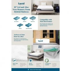 10 in. Queen Gel and Aloe Vera Hybrid Memory Foam Mattress by Lucid Comfort Collection -Sorbus Sales Store white lucid comfort collection mattresses lucc10qq38gh 66 1000