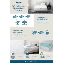 10 in. Queen Gel Memory Foam Mattress - Medium by Lucid Comfort Collection -Sorbus Sales Store white lucid comfort collection mattresses lucc10qq3pmf 66 1000