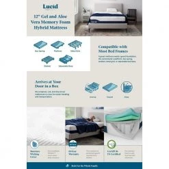 12 in. Medium-Firm Gel and Aloe Vera Hybrid Memory Foam Tight Top Queen Mattress by Lucid Comfort Collection -Sorbus Sales Store white lucid comfort collection mattresses lucc12qq38gh 66 1000