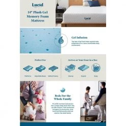 PureFlow 14in. Plush Gel Memory Foam Tight Top Queen Mattress by Lucid Comfort Collection -Sorbus Sales Store white lucid comfort collection mattresses lucc14qq6pmf a0 1000