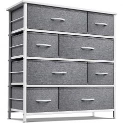 8-Drawer White Dresser Steel Frame Wood Top Easy Pull Fabric Bins 11.5 in. L x 34 in. W x 36 in. H by Sorbus