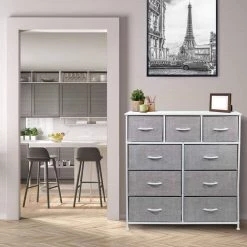 39.5 in. L x 11.5 in. W x 39.5 in. H 9-Drawer White Dresser with Steel Frame Wood Top Easy Pull Fabric Bins by Sorbus -Sorbus Sales Store white sorbus dressers drw 9d wh 31 1000