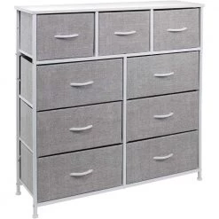 39.5 in. L x 11.5 in. W x 39.5 in. H 9-Drawer White Dresser with Steel Frame Wood Top Easy Pull Fabric Bins by Sorbus