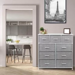 39.5 in. L x 11.5 in. W x 39.5 in. H 9-Drawer White Dresser with Steel Frame Wood Top Easy Pull Fabric Bins by Sorbus -Sorbus Sales Store white sorbus dressers drw 9d wh c3 1000